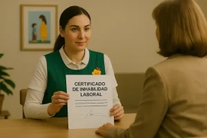 Documento oficial de certificado de inhabilidad laboral.