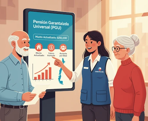 Adultos mayores recibiendo información sobre la Pensión Garantizada Universal (PGU)